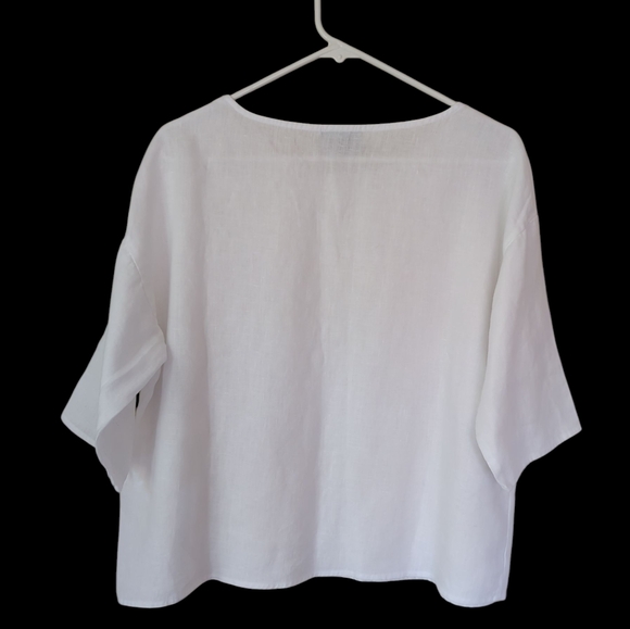 Chalet Linen Dropped Shoulder Pullover Blouse MEDIUM White - Picture 5 of 10